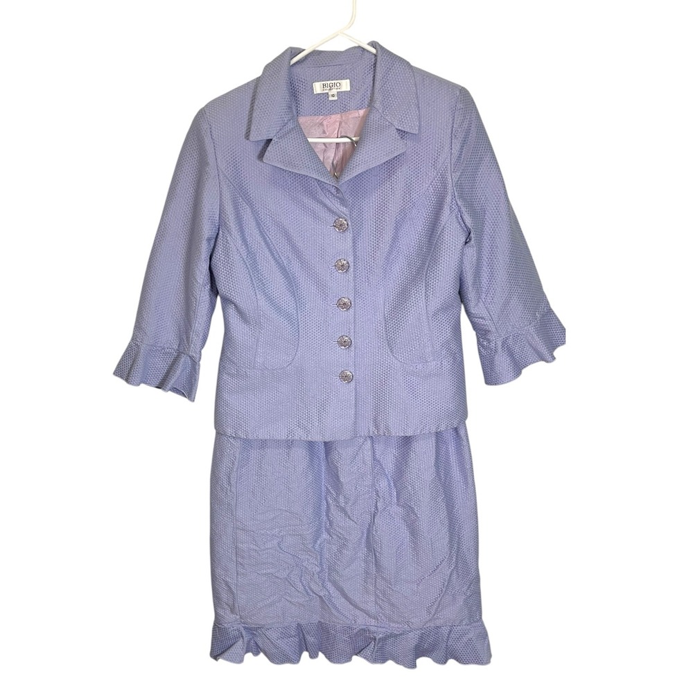 Bigio Collection 10 Lavender Purple Skirt Suit Set Ruffle Sleeve Textured Pastel